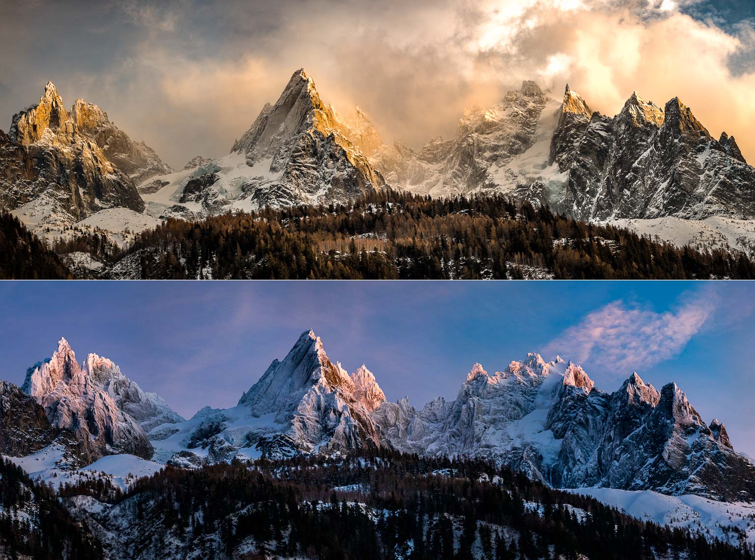 Aiguilles de Chamonix, fall and winter